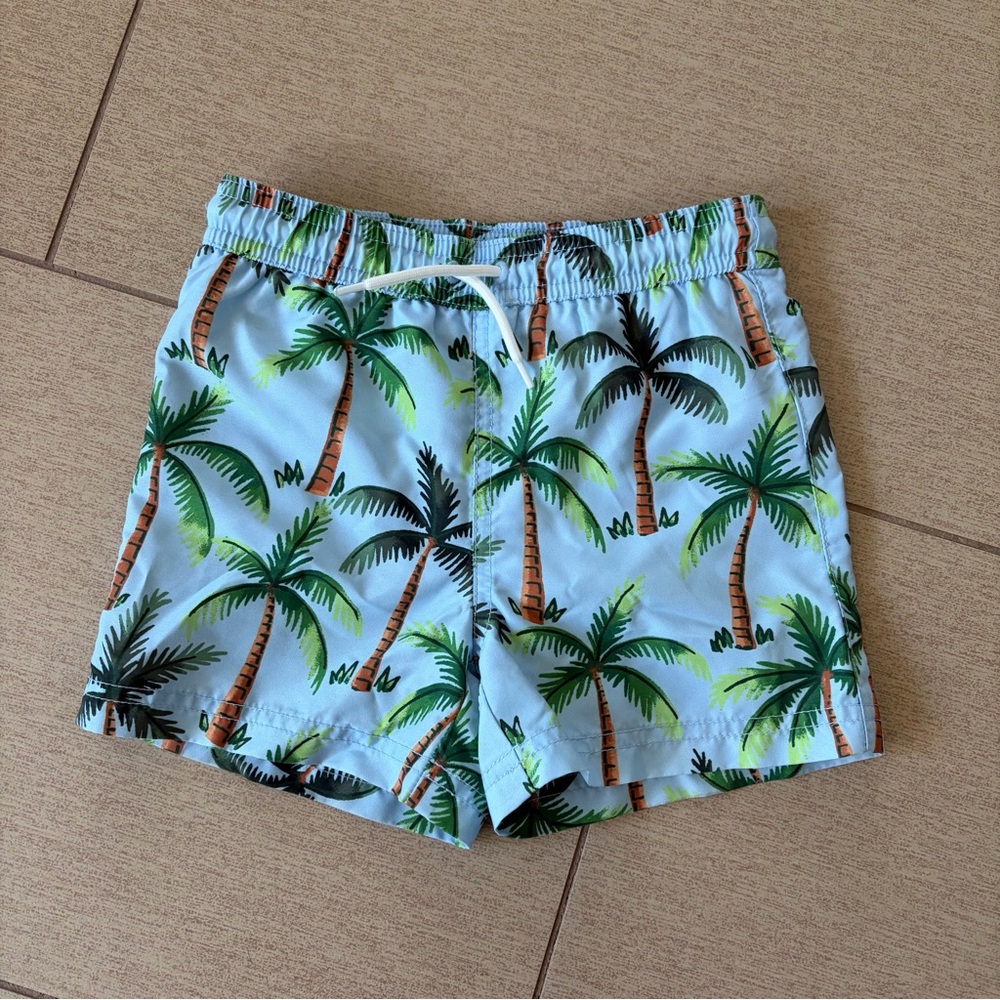 Janie and Jack Tropical Green Palm Swim Trunks